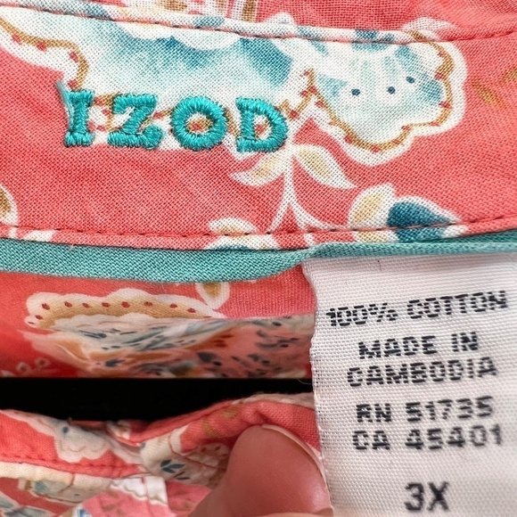 IZOD 100% cotton coral floral 3/4 sleeve blouse top 3X - Picture 11 of 12
